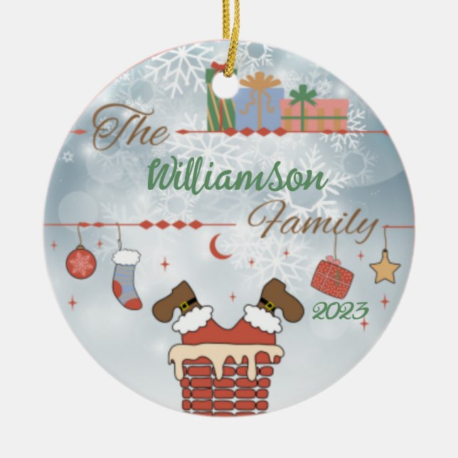 Ornamento De Cerâmica Papais noeis na chaminé (Frente)