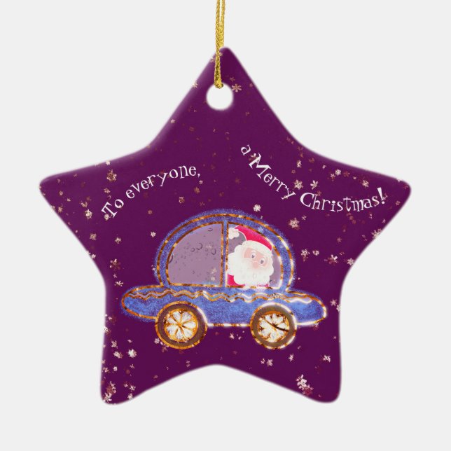 Ornamento De Cerâmica Papais noeis no carro dele no Natal (Frente)