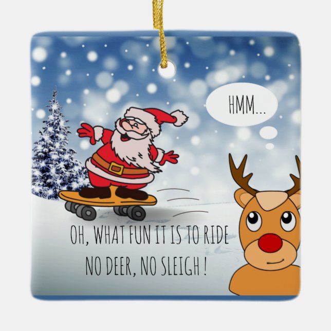 Ornamento De Cerâmica Papais noeis no skate, surra engraçada no inverno (Frente)