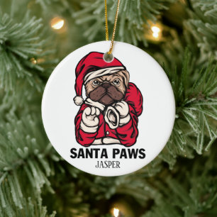 Ornamento De Cerâmica Papais noeis Paws Natal Inglês Bulldog Ideias