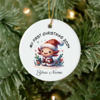 Ornamento De Cerâmica Papais noeis personalizados Axolotl Primeiro Natal