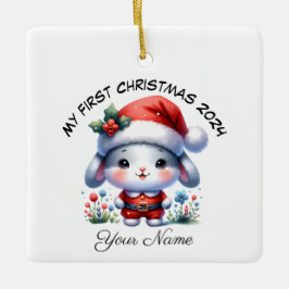 Ornamento De Cerâmica Papais noeis personalizados Bunny Primeiro Natal