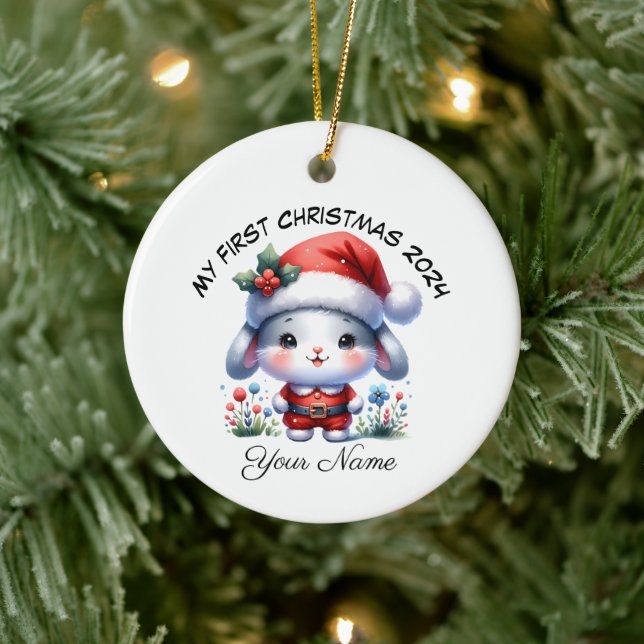 Ornamento De Cerâmica Papais noeis personalizados Bunny Primeiro Natal (Árvore)