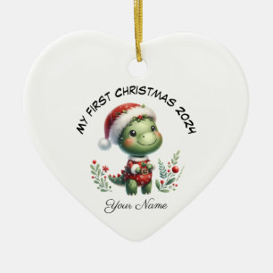 Ornamento De Cerâmica Papais noeis Personalizados Dinossauro Primeiro Na