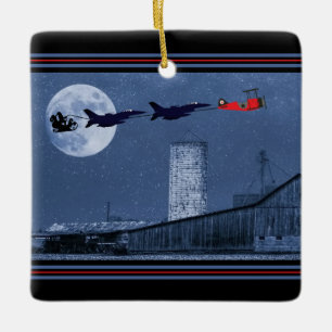 Ornamento De Cerâmica Papais noeis personalizados, F16 Jet, Red Biplane
