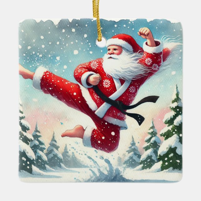 Ornamento De Cerâmica Papais noeis personalizados favoritos Karateka (Frente)