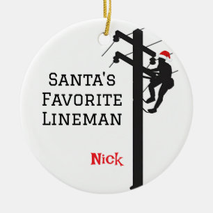 Ornamento De Cerâmica Papais noeis Personalizados Lineman Favorito