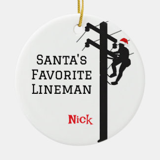 Ornamento De Cerâmica Papais noeis Personalizados Lineman Favorito