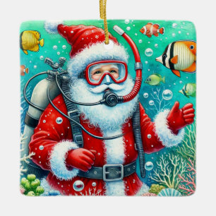 Ornamento De Cerâmica Papais noeis Personalizados Scuba Merging Natal