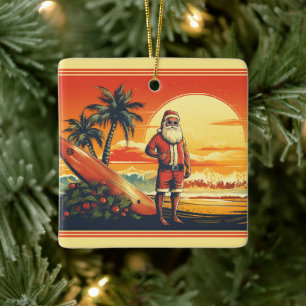 Ornamento De Cerâmica Papais noeis personalizados surfing Retro Beach Ch