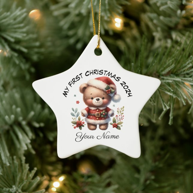 Ornamento De Cerâmica Papais noeis personalizados Teddy Bear Primeiro Na (Árvore)