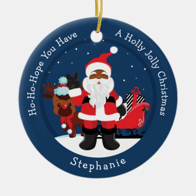 Ornamento De Cerâmica Papais noeis pretos com Rudolph (Frente)