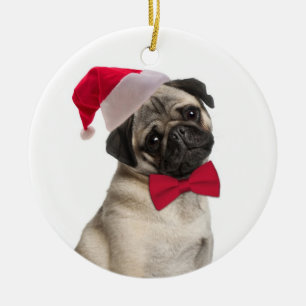 Ornamento De Cerâmica Papais noeis Pug Ornament
