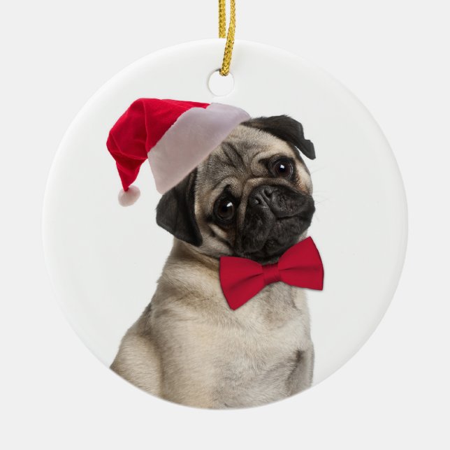 Ornamento De Cerâmica Papais noeis Pug Ornament (Frente)
