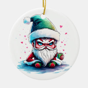 Ornamento De Cerâmica Papais noeis raivosos com uma taça de café