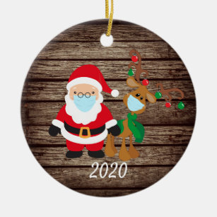 Ornamento De Cerâmica Papais noeis Reindeer 2020 Rosto Máscara Madeira C