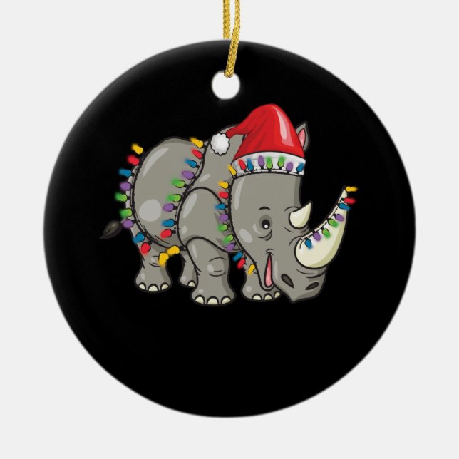 Ornamento De Cerâmica Papais noeis Rhino Natal Luzes Rhino Natal (Frente)