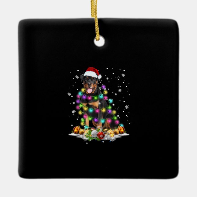 Ornamento De Cerâmica Papais noeis Rottweiler Luzes de Árvore de Natal X (Frente)