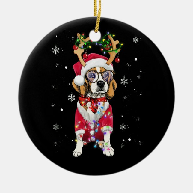 Ornamento De Cerâmica Papais noeis Sapos Beagle Dons de Natal (Frente)