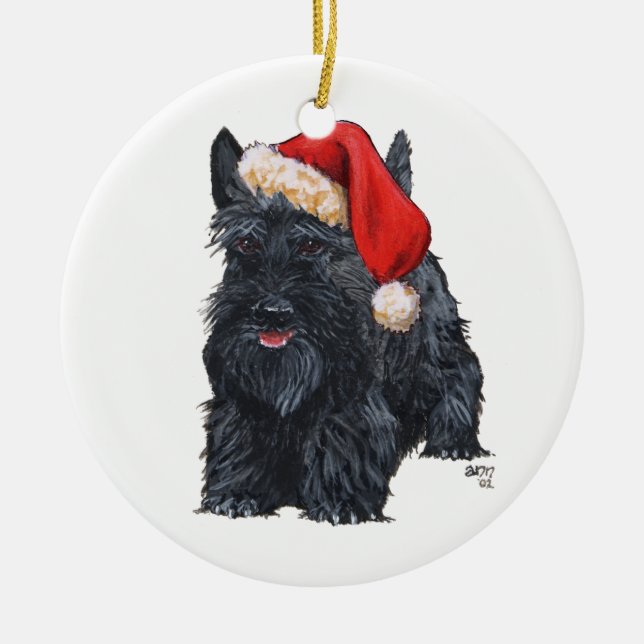 Ornamento De Cerâmica Papais noeis Scottie Dog Ornament (Frente)