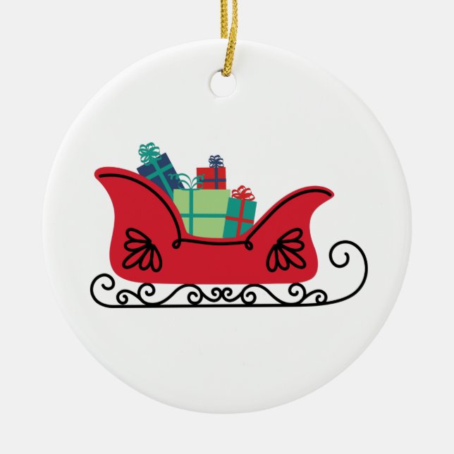 Ornamento De Cerâmica Papais noeis Sleigh Christmas Gifts (Frente)