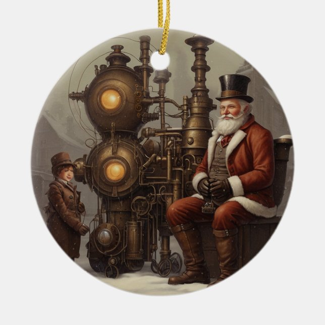 Ornamento De Cerâmica Papais noeis Steampunk Natal (Frente)