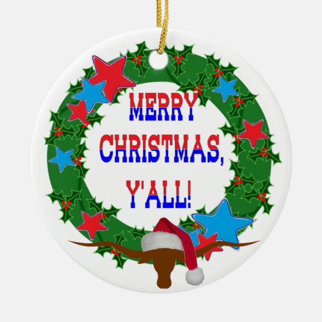Ornamento De Cerâmica Papais noeis Steer - Feliz Natal Y (Frente)