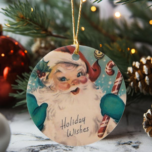 Ornamento De Cerâmica Papais noeis Vintage com Candy Cane Retro Natal