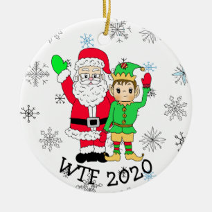 Ornamento De Cerâmica Papais noeis WTF 2020 e Elf no Facemask