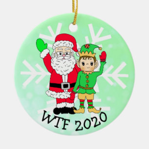 Ornamento De Cerâmica Papais noeis WTF 2020 e Elf no Facemask
