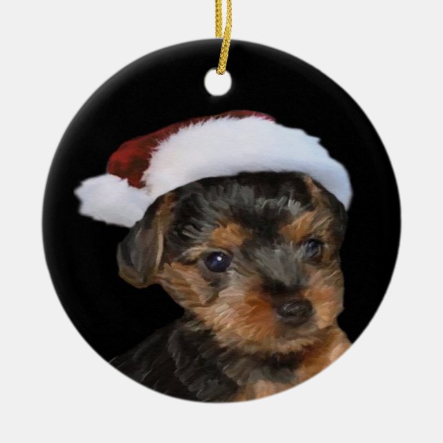 Ornamento De Cerâmica Papais noeis Yorkie Ornament (Frente)
