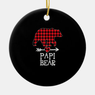 Ornamento De Cerâmica Papi Bear Christmas Pajama Red Xadrez Buffalo Fami