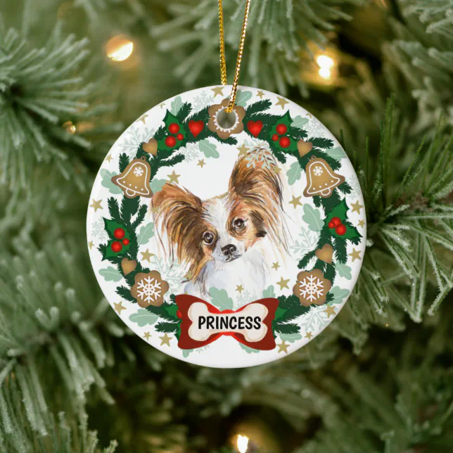 Ornamento De Cer mica Papillion Dog Christmas Cachorro Cachorro