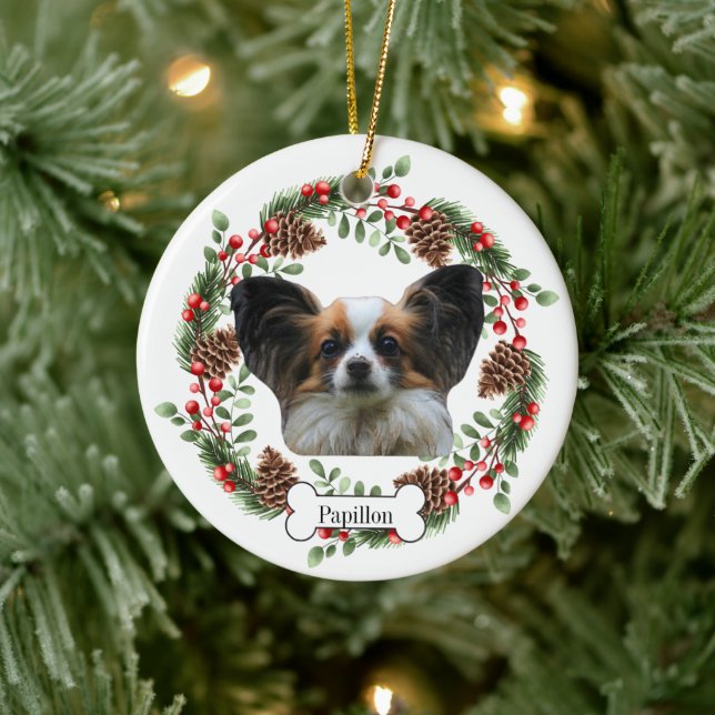 Ornamento De Cerâmica Papillon cão Personalizado Pet Ornament (Árvore)