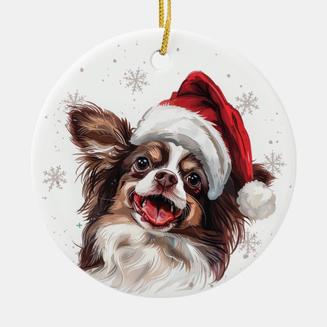 Ornamento De Cerâmica Papillon Dog Christmas Personalized (Frente)
