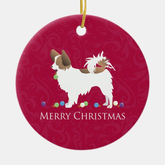 Ornamento De Cerâmica Papillon Dog Felry Design de Natal (Frente)