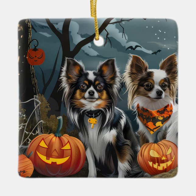 Ornamento De Cerâmica Papillon Halloween Spooky (Frente)