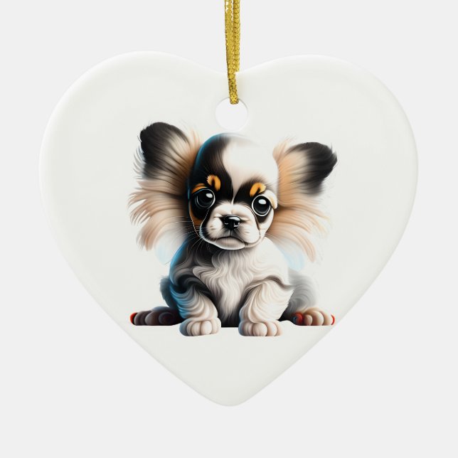 Ornamento De Cerâmica Papillon Puppy Personalizado (Frente)