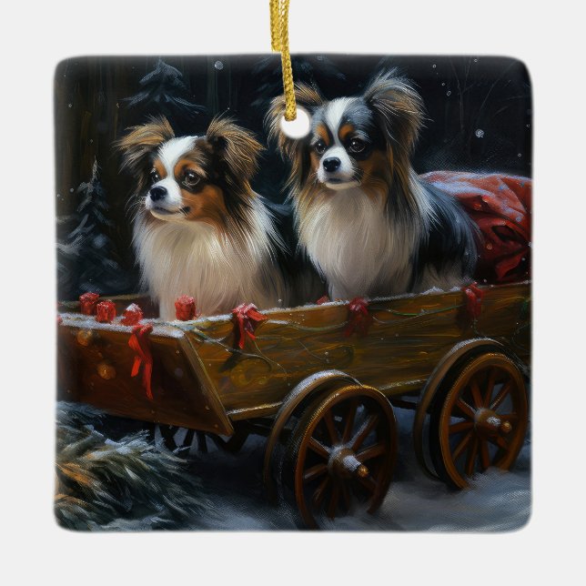 Ornamento De Cerâmica Papillon Snowy Sleigh Decoração de Natal (Frente)