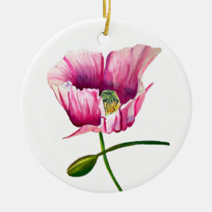 Ornamento De Cerâmica Papoila cor-de-rosa-flor-d-água