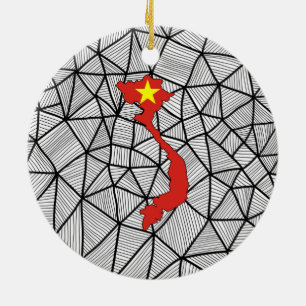 Ornamento De Cerâmica Para miúdos: Bandeira criativa de Vietnam com map