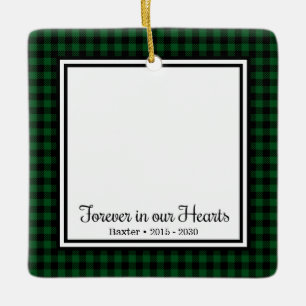 Ornamento De Cerâmica Para Sempre Em Nossos Corações Cão de Xadrez Verde