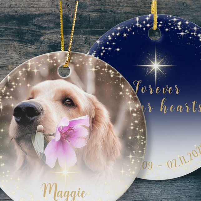 Ornamento De Cerâmica Para sempre em nossos corações foto (Front and back custom photo/text Ceramic Ornament.)