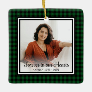 Ornamento De Cerâmica Para Sempre em Nossos Corações Green Buffalo Plaid