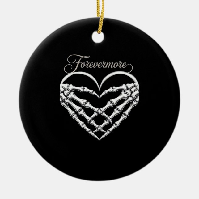 Ornamento De Cerâmica Para sempre, Esqueleto Mão Romance Gótico Coração (Frente)