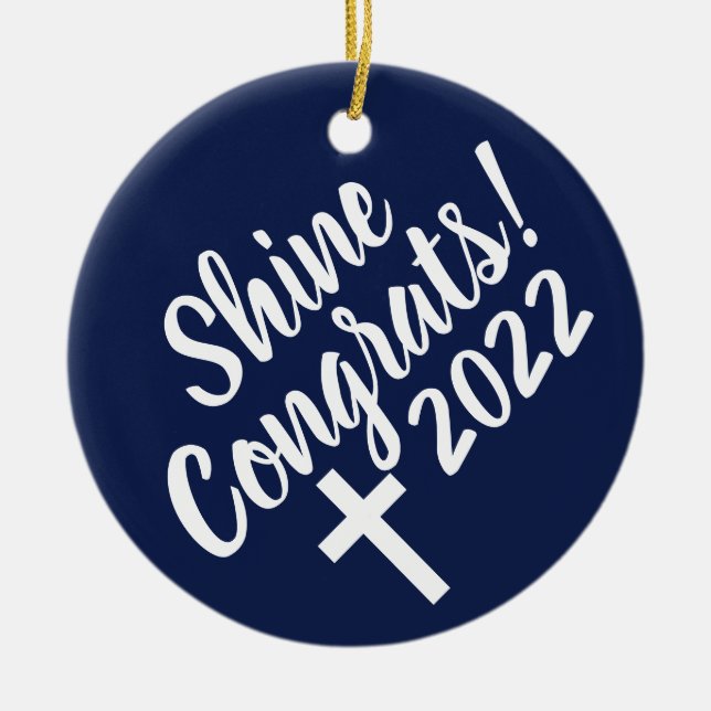 Ornamento De Cerâmica Parabéns Azuis Escuros Bíblia de Graduação Verso (Frente)