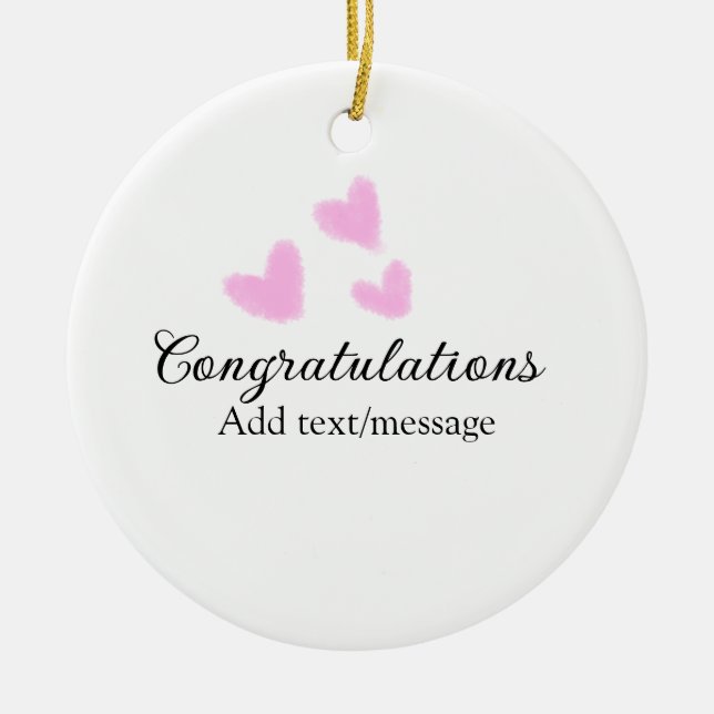 Ornamento De Cerâmica Parabéns cor-de-rosa (Frente)