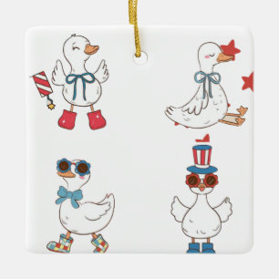 Ornamento De Cerâmica Parada de Pato Patriótico - Arte de Cartoon em 4 d