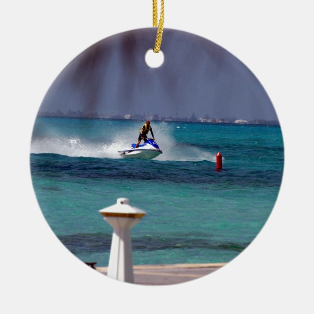 Ornamento De Cerâmica Paraíso de Jet Ski (Frente)