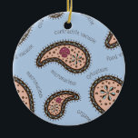 Ornamento De Cerâmica Paramecia Paisley Biology Science Blue<br><div class="desc">Esse design paisley é feito a partir de desenhos de cílios completos paramecia,  vacúolos contráteis em forma de flores e organelas e nomes para partes desse organismo. Perfeito para nerd e fãs de ciência,  esta design engraçada é uma maneira charmosa de introduzir a biologia no dia a dia.</div>